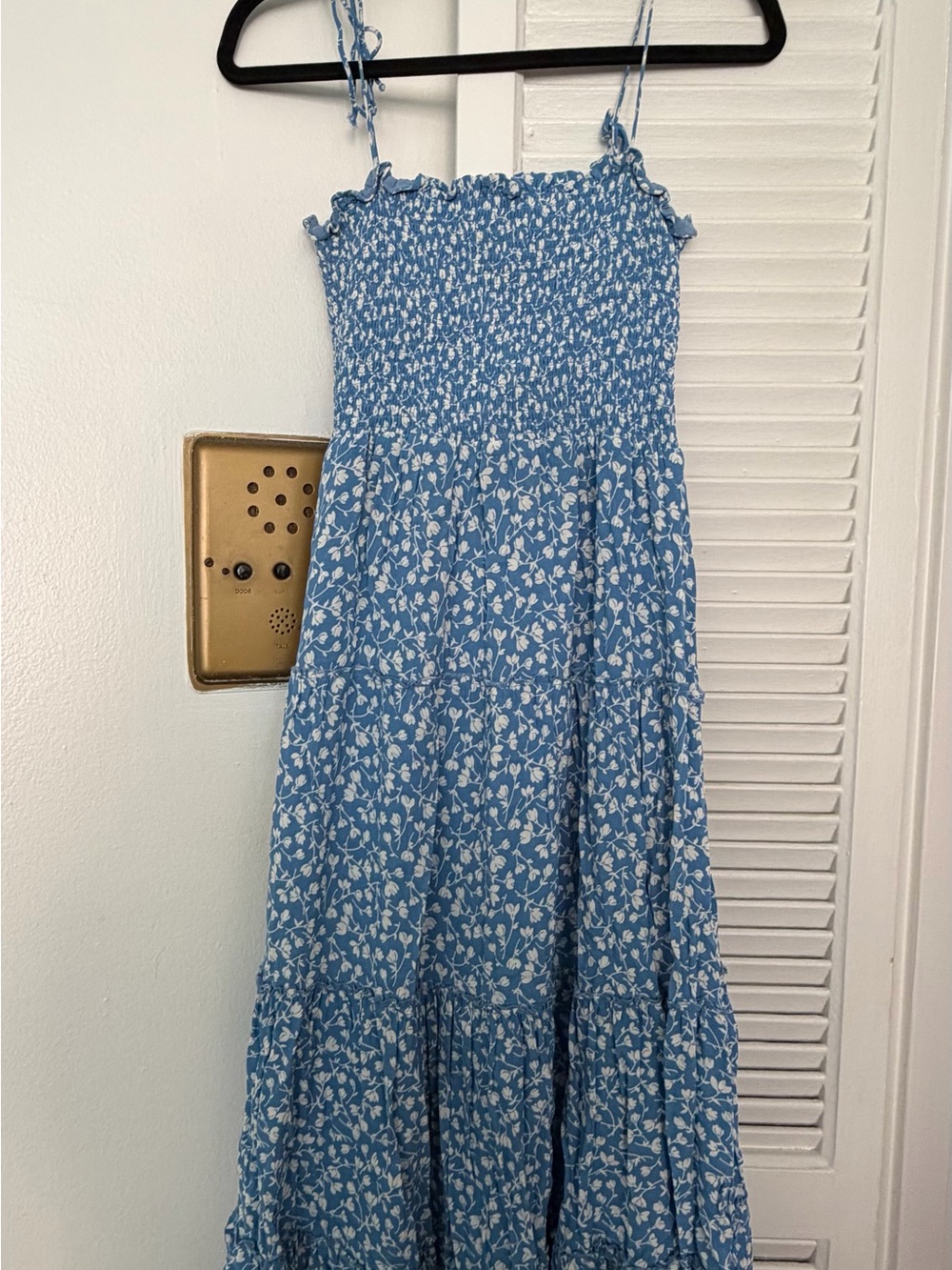 Reformation Nira Dress Blue Floral Smocked midi dress